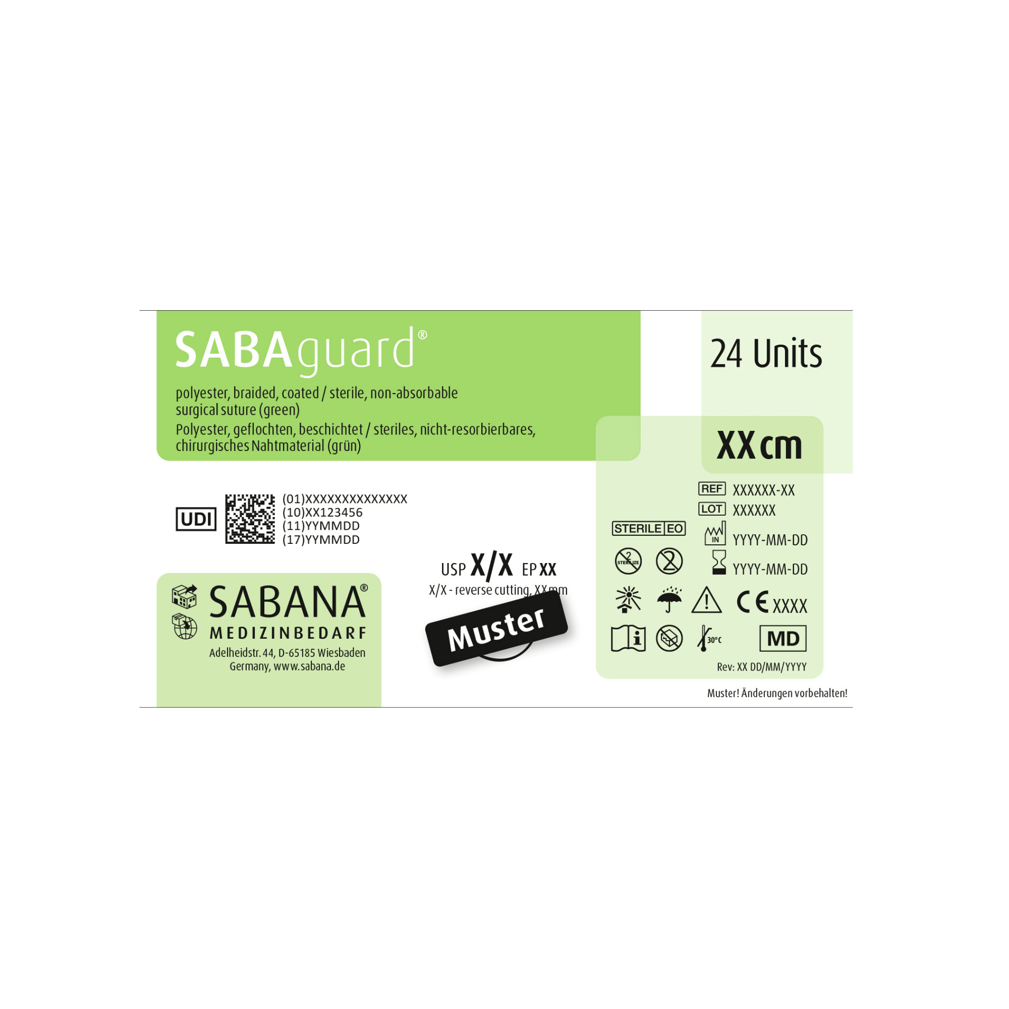 SABAguard® Polyester | Nicht-Resorbierbares Nahtmaterial | geflochten, grün, Kreis | 24 Stück