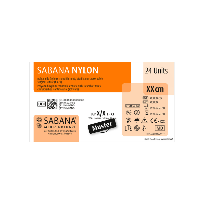 SABANA Nylon | Nicht-Resorbierbares Nahtmaterial | monofil, schwarz, Kreis, Dreieck, aussenschneidend | 24 Stück