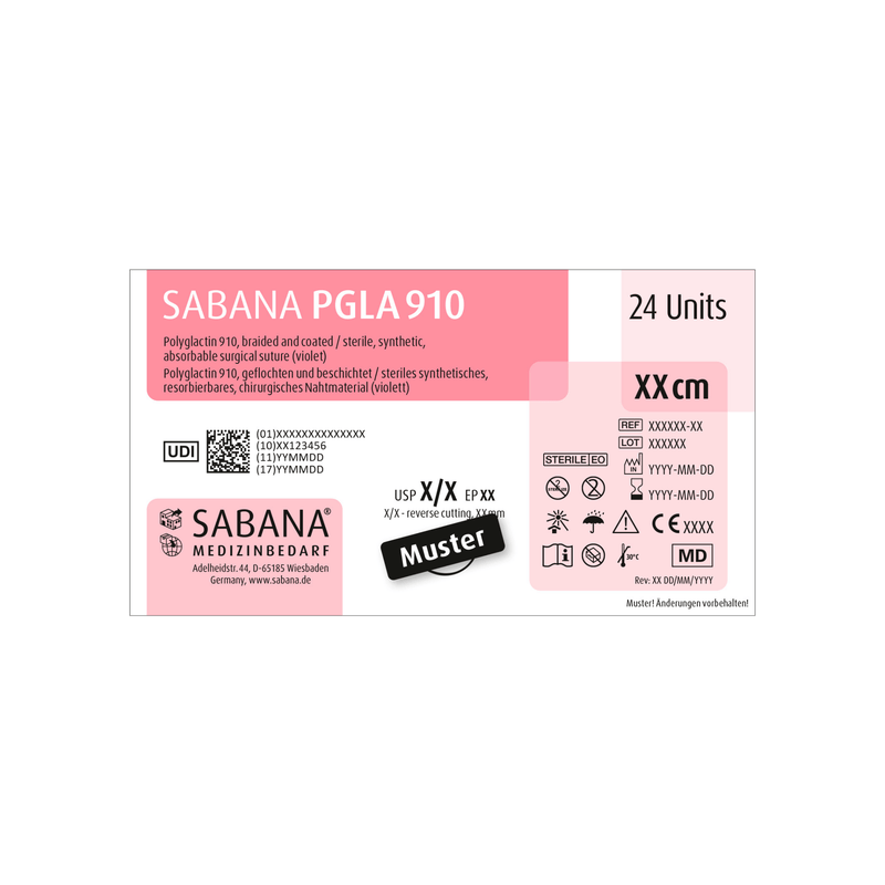 SABANA® PGLA 910 | Resorbierbares Nahtmaterial | violett, 3/8 Kreis, Dreieck, außenschneidend | 24 Stück