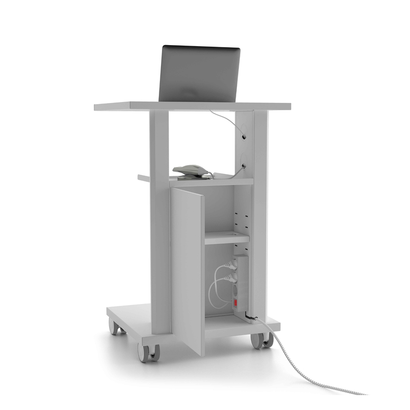 Atlas Workstation | Multifunktional für den digitalen Praxisalltag | 3-fach-Steckdosenleiste und 2 Ablagen
