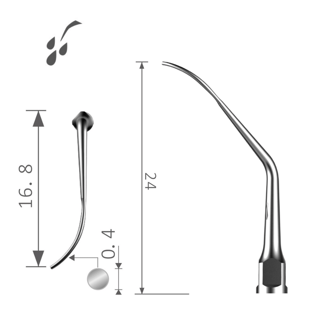 Ultraschallspitze runde Spitze Perio links gebogen linksläufig Furkationen Interdental Konkremente XP-P2L PN2L PD2L 2