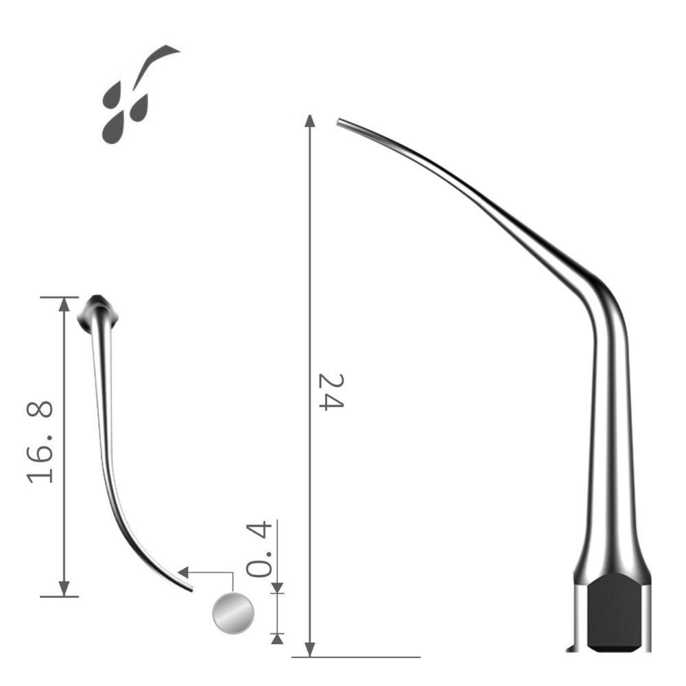 Ultraschallspitze runde Spitze Perio rechts gebogen rechtslaeufig Furkationen Interdental Konkremente XP-P2R PN2R PD2R_2